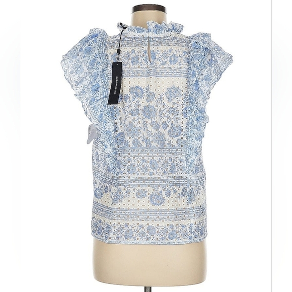 BCBGMAXAZRIA Blue Floral Eyelet Sleeveless Blouse – Size M - Picture 3 of 8